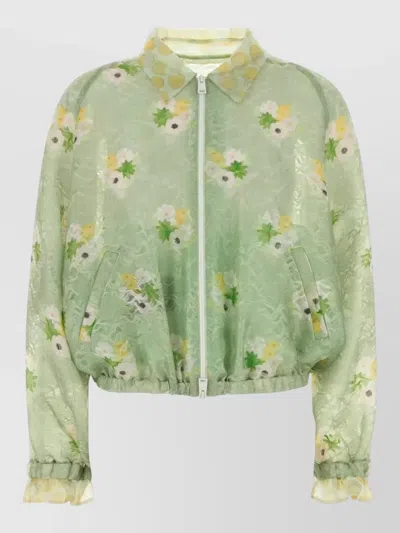 Fendi Organza Bomber Jacket Sheer Floral Design In Green