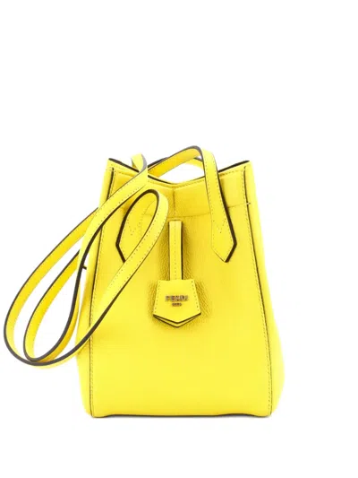 Pre-owned Fendi Origami Leather Mini Tote Bag In Yellow