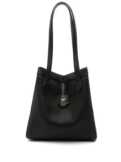 Fendi Medium Origami Leather Shoulder Bag In Schwarz
