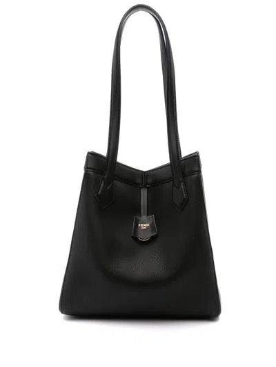 Fendi Origami Medium Leather Shoulder Bag In Black