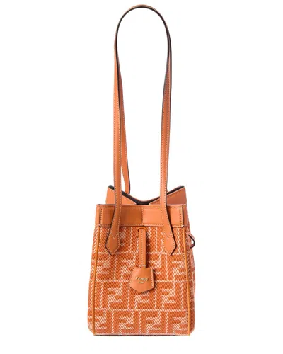 FENDI FENDI ORIGAMI MINI FF JACQUARD & LEATHER SHOULDER BAG