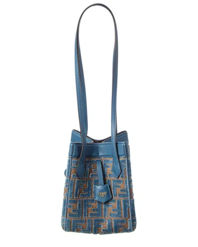 FENDI FENDI ORIGAMI MINI FF JACQUARD VELVET & LEATHER SHOULDER BAG