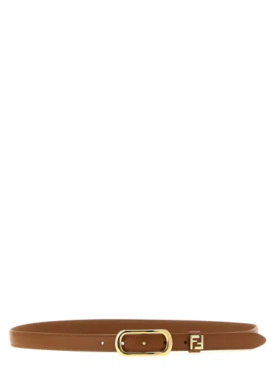 Fendi Oval Gold Buckle Belt In Tan