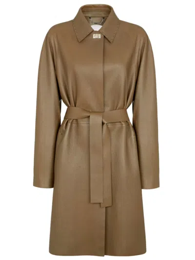 Fendi Overcoat In Brown