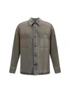 Fendi Long-sleeved Denim Shirt In Gray