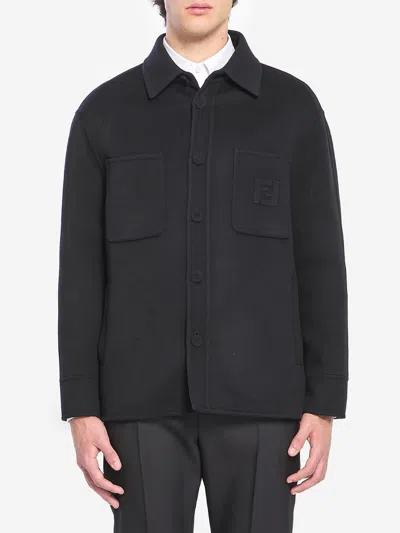 Fendi Wool Overshirt In Black