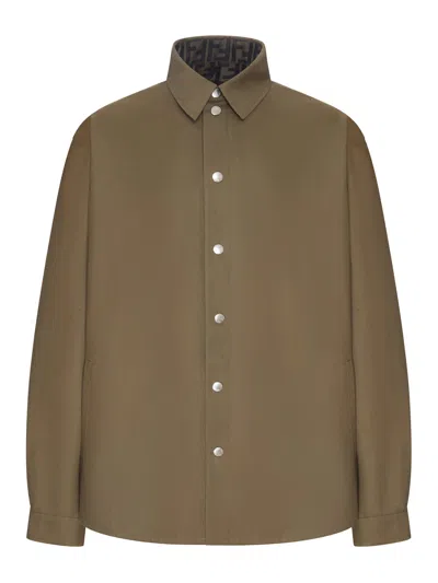 Fendi Overshirt With Ff Motif Lining In Green