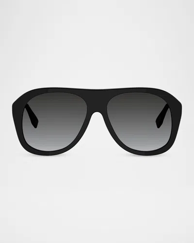 Fendi Oversized Baguette Acetate Aviator Sunglasses In Black