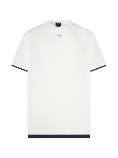 Fendi Oversized Crew Neck T-shirt With Snap-button Side Slits And Embroidered Ff Logo In White