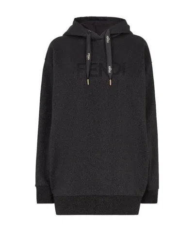 Fendi Oversized Drawstring Hoodie In Black