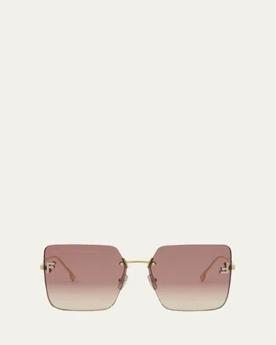 Fendi Oversized Rimless Square Metal & Nylon Sunglasses In Shiny Endura Gold Gradient