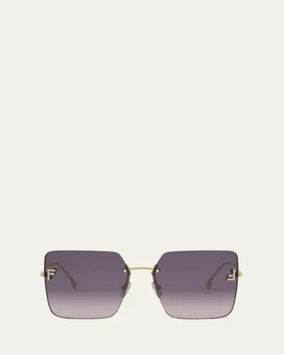 FENDI OVERSIZED RIMLESS SQUARE METAL & NYLON SUNGLASSES