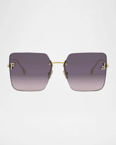 FENDI OVERSIZED RIMLESS SQUARE METAL & NYLON SUNGLASSES