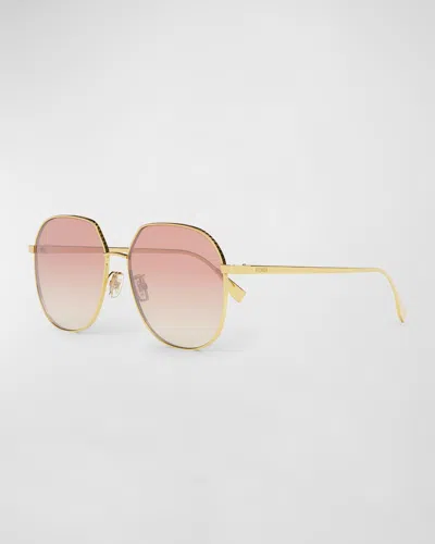 Fendi Oversized Round Metal Sunglasses In Shiny Endura Gold  Gradient Bordeaux