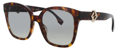 Fendi Oversized Square Acetate Sunglasses 55mm In 52p - Dark Havana / Gradient Green