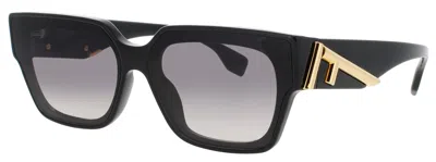 Fendi Oversized Square Sunglasses 63mm In 01b - Shiny Black / Smoke Gradient