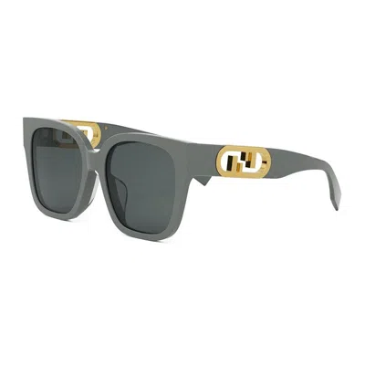 Fendi Oversized Square Sunglasses With Logo Hardware In Grey