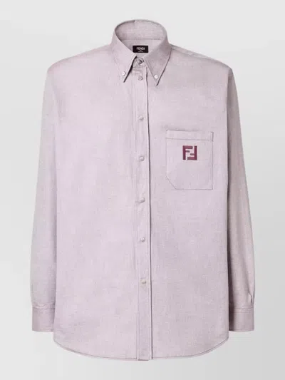Fendi Oxford Cotton Shirt Button Down Collar In Pink