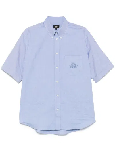 Fendi Blue Short-sleeve Button-down Shirt