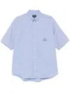 Fendi Blue Short-sleeve Button-down Shirt In Blue