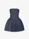 Fendi Strapless Denim Dress Structured Silhouette In Blue
