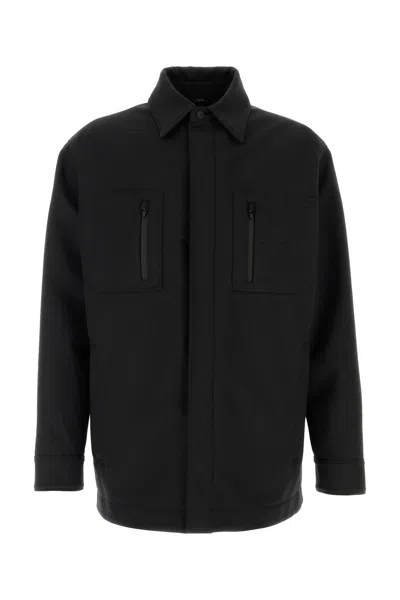 Fendi Wool Blend Jacket With Collar And Zip Pockets In Black