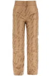 Fendi Monogrammed High-waisted Pants In Beige