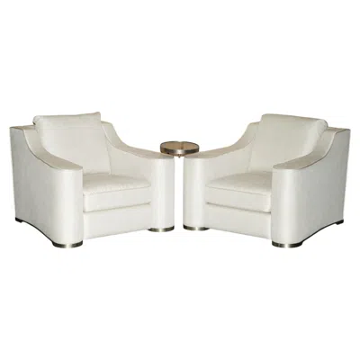 Pre-owned Fendi Pair Of Designer  Heritage Luxury Living Armchairs With Adjustable Tray In Gray