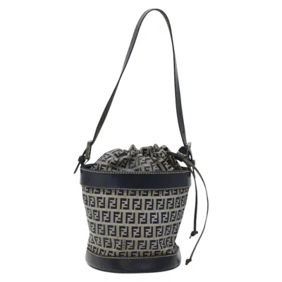 Pre-owned Fendi Palazzo Bucket Navy Canvas Shoulder Bag ()