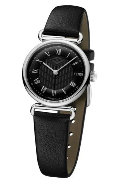 Fendi Palazzo Leather Strap Watch, 29mm In Black/stainless Steel