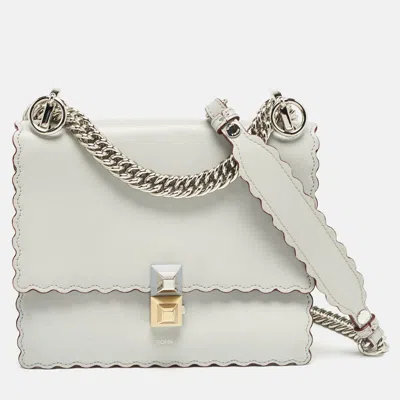 Pre-owned Fendi Pale Blue Leather Mini Scalloped Kan I Shoulder Bag