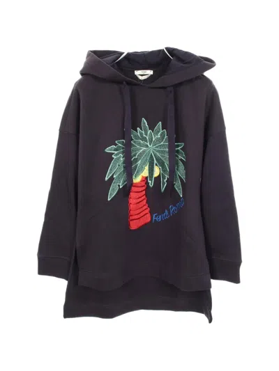 Pre-owned Fendi Palm-tree Embroidered Cotton Hoodie In Blue