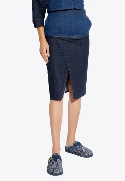 Fendi Paneled Denim Pencil Skirt In Blue