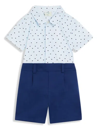 Fendi Babies' Panelled Cotton Romper In Blue