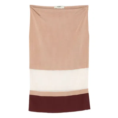 Fendi Panelled Knit Skirt In Brown