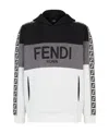 Fendi Panelled Logo-embossed Hoodie In Black