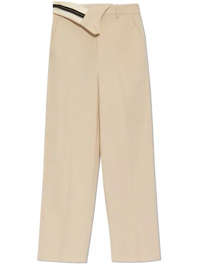 Fendi Foldover Waist Gabardine Trousers In Beige