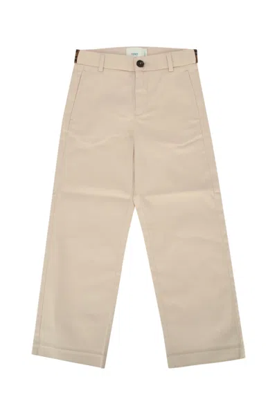 Fendi Kids' Pantalone Eavy Gabardine In Neutral
