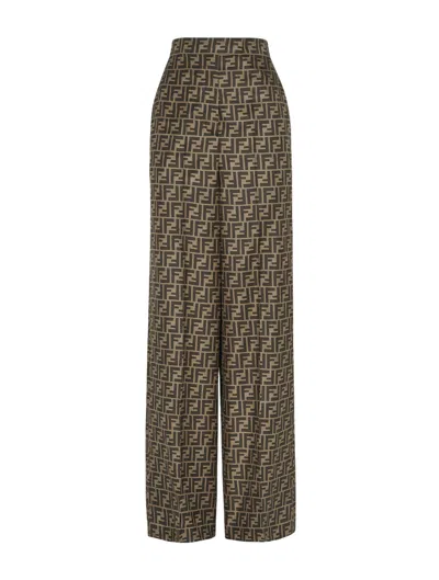 Fendi Pantalone Ff Twill In W Tobacco