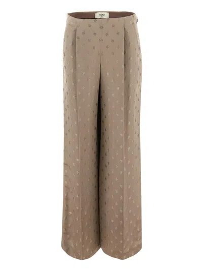 Fendi Pantalone Flower Satin In Brown