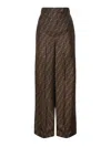 Fendi Ff Silk Twill Wide Leg Trousers Clothing In Brown
