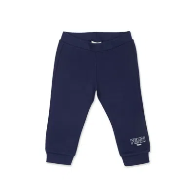 Fendi Babies' Pantaloni Blu Per Neonato Con Logo  In Blue