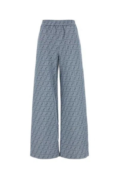 Fendi Embroidered Chambray Wide-leg Pant