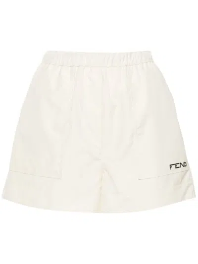 Fendi High-waist Shell Shorts In Beige