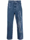 Fendi Multicolor Calf Leather Trousers For Men In Blue