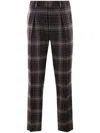 Fendi Wool Pant With Embroidered Check Pattern In Brown