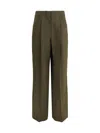 Fendi Women Green Pants With Front Pences And Wide Leg In Wool Woman In Green