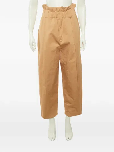 Pre-owned Fendi Paperbag-waist Cotton Trousers In Neutral