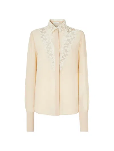 Fendi Parchment-colored Georgette Shirt In Neutral