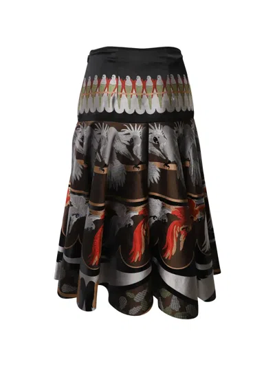Pre-owned Fendi Parrot Print Midi Skirt In Brown